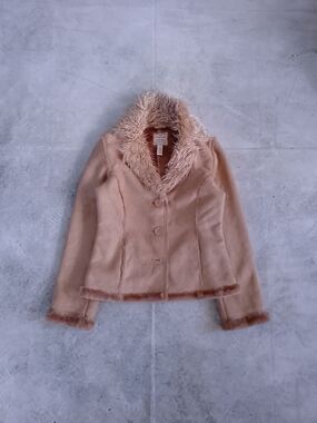 Y2K Areopostal Women’s Faux Shearling Collar Jacket in Blush
